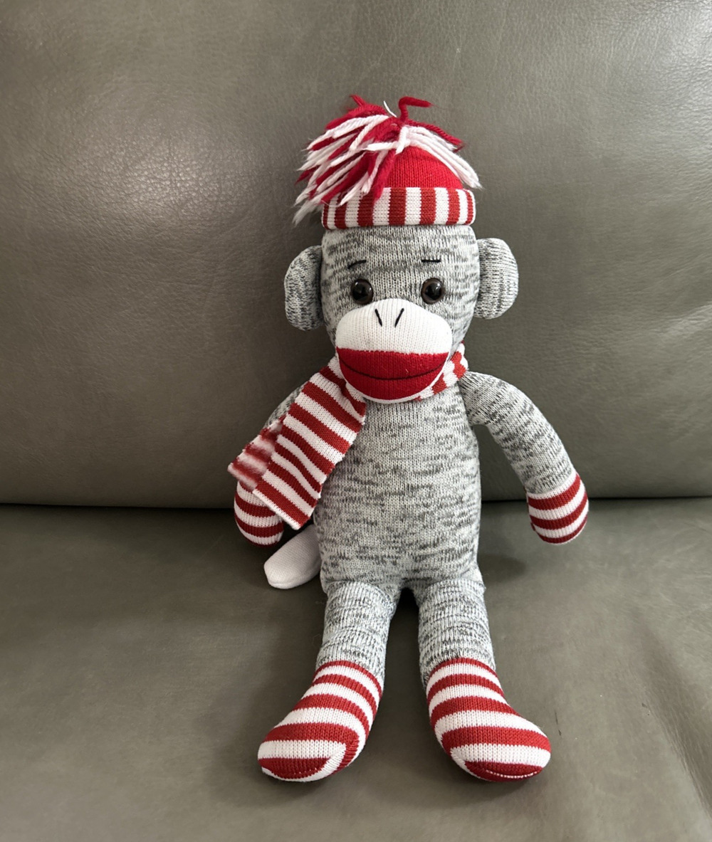Bearington Collection Socks Knit Holiday Sock Monkey Stuffed Animal 16 inches